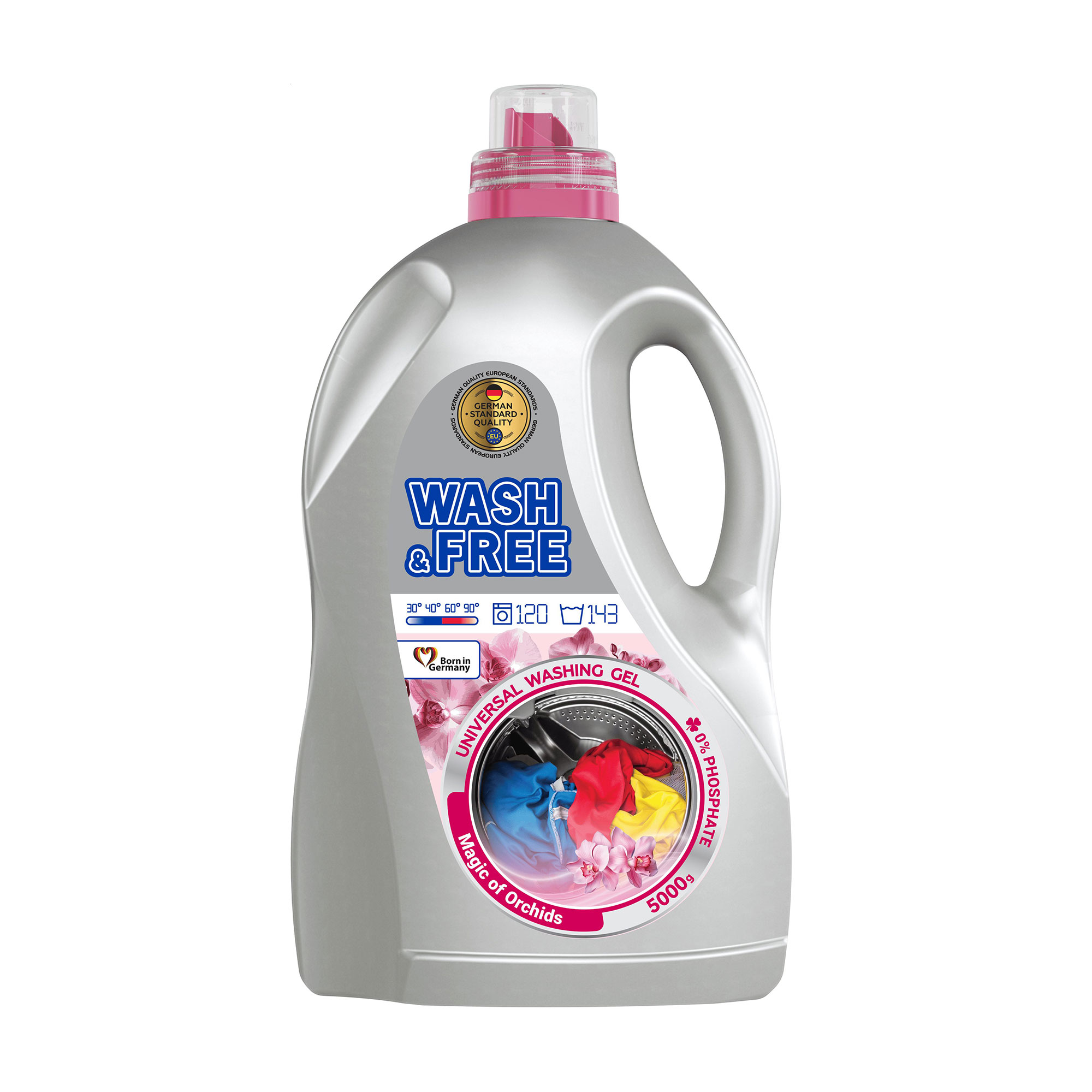 Гель для прання Wash and Free Універсальний Магія орхідей, 120 циклів прання, 5 кг